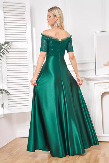 Satin vert foncé scintillant Une ligne Robe mère de la mariée